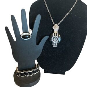 Elegant Silver and Black Jewelry Set